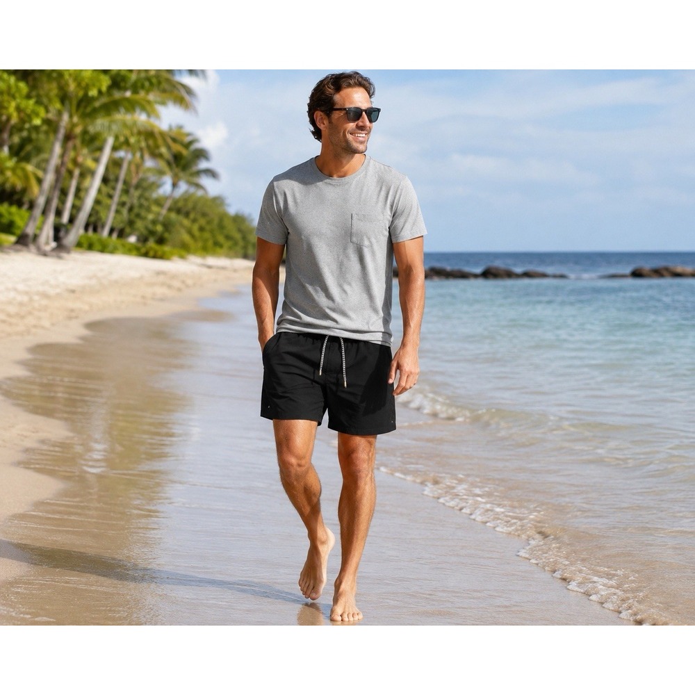 J. Crew Men's Black Stretch Swim Trunks Board Shorts Medium 3" Inseam Lined